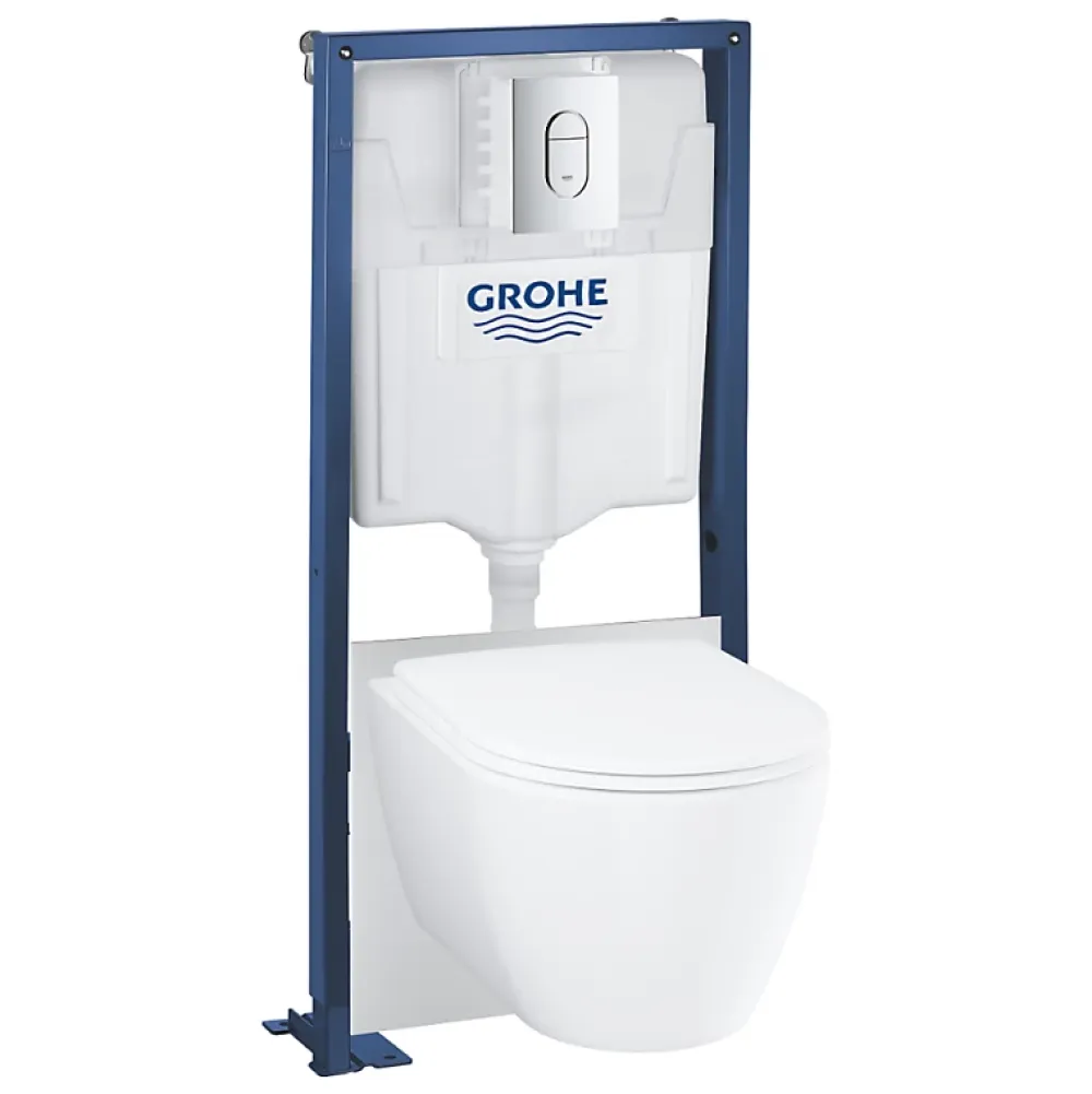 Wc Suspendu|Grohe Pack WC suspendu sans bride Essence + abattant + plaque chromée + bâti