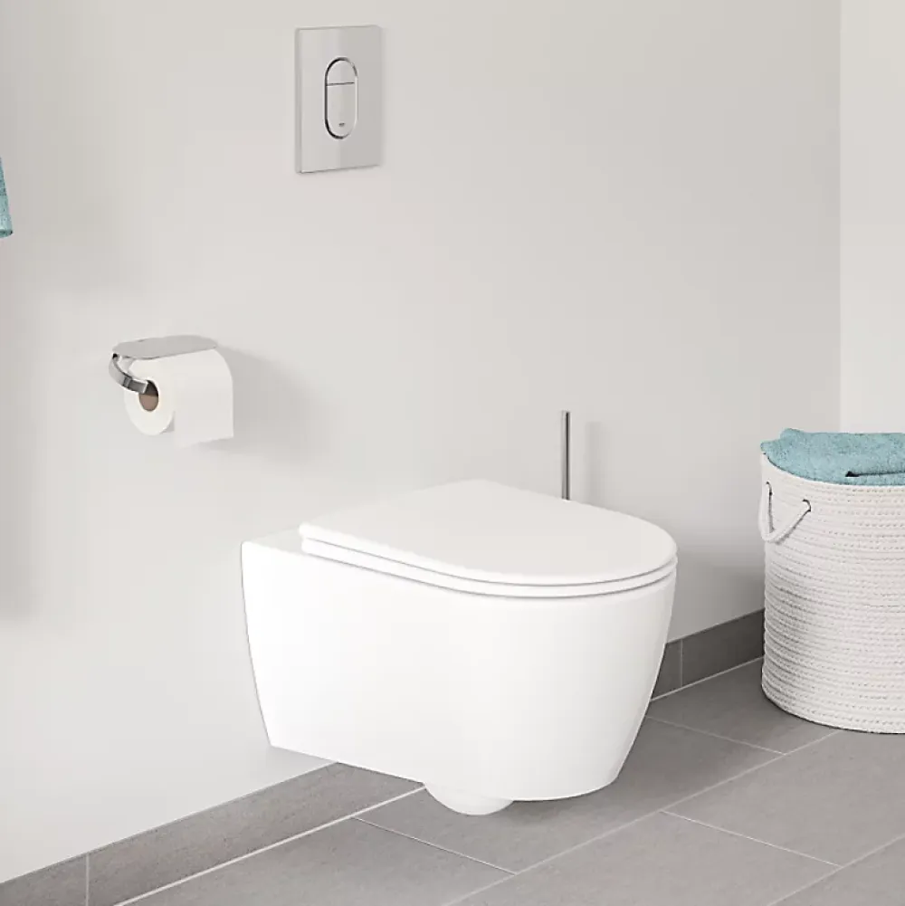 Wc Suspendu|Grohe Pack WC suspendu sans bride Essence + abattant + plaque chromée + bâti