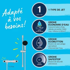 Grohe Precision Flow Mitigeur Thermostatique ensemble de douche avec barre 60cm 34800001