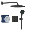 Colonne De Douche Sans Robinetterie|Grohe Precision Set de douche encastrée avec mitigeur thermostatique + Douche de tête + Douchette 2 jets, noir mat (G348822430)