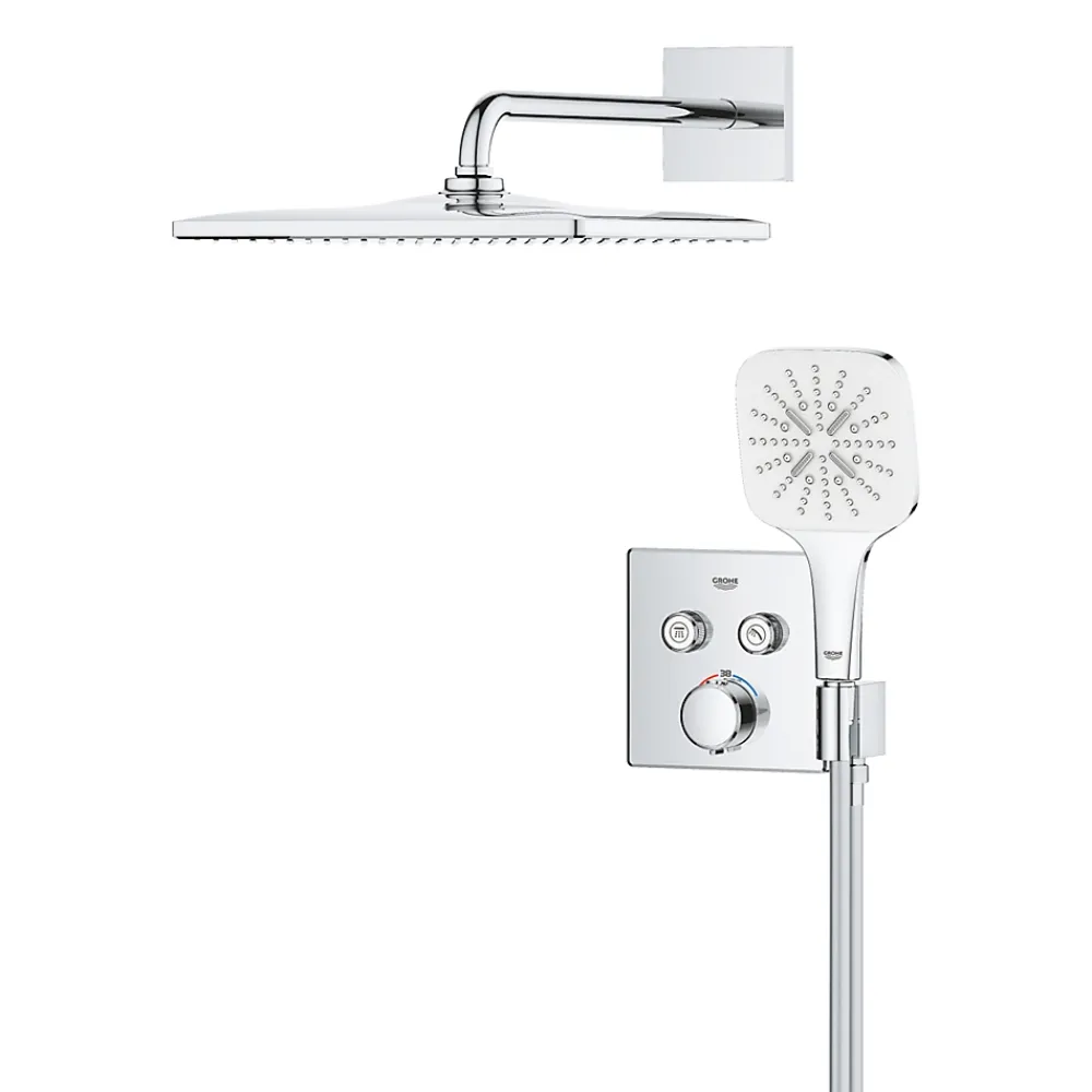 Colonne De Douche Sans Robinetterie|Grohe Precision SmartControl Set de douche encastrée façade thermostatique + Douche de tête + Douchette 3 jets, chrome (G34876000)