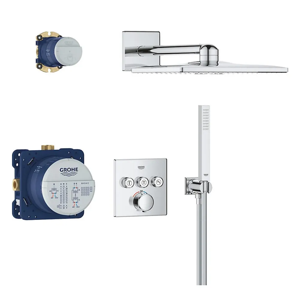 Colonne De Douche Sans Robinetterie|Grohe Precision SmartControl Set de douche encastrée façade thermostatique + Douche de tête 2 jets + Douchette, chrome (G34875000)