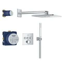 Colonne De Douche Sans Robinetterie|Grohe Precision SmartControl Set de douche encastrée façade thermostatique + Douche de tête 2 jets + Douchette, chrome (G34875000)