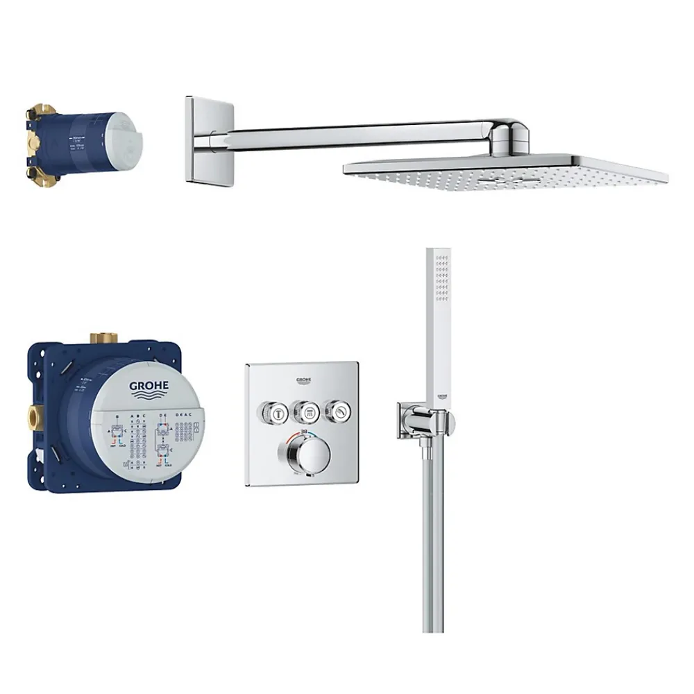 Colonne De Douche Sans Robinetterie|Grohe Precision SmartControl Set de douche encastrée façade thermostatique + Douche de tête 2 jets + Douchette, chrome (G34875000)