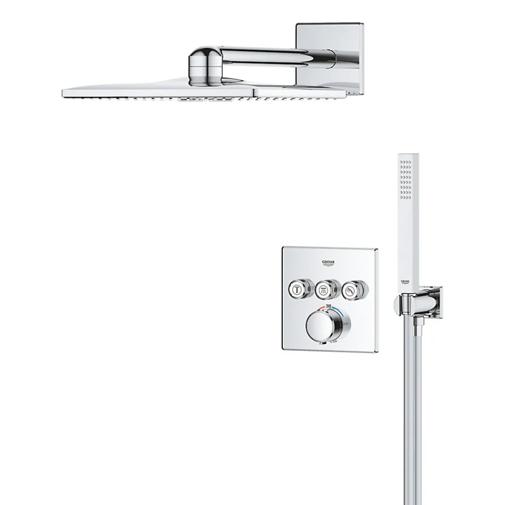 Colonne De Douche Sans Robinetterie|Grohe Precision SmartControl Set de douche encastrée façade thermostatique + Douche de tête 2 jets + Douchette, chrome (G34875000)