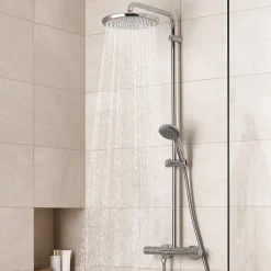 Grohe Quickfix Colonne de douche thermostatique XXL Round 250 + Douchette 2 jets, Chrome (26816022)