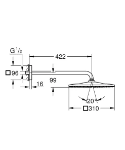 Grohe Rainshower Mono 310 Cube, Ensemble douche de tête et bras 422mm, 1 jet (26564000)