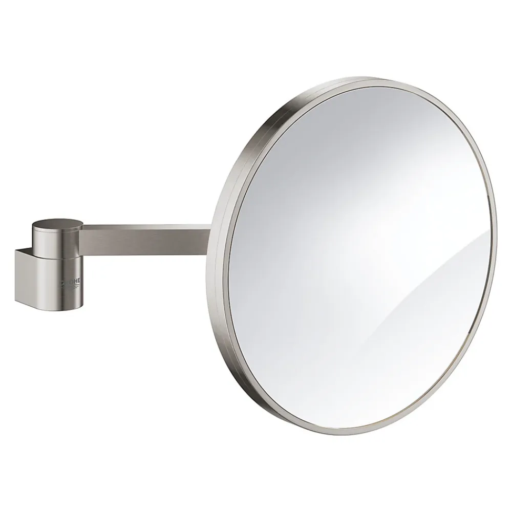 Grohe Selection Miroir cosmétique en verre et métal avec bras, grossissement x7, Supersteel (41077DC0)