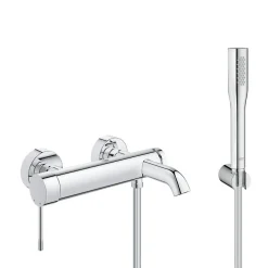 Robinet De Baignoire|Grohe Set bain/douche Mitigeur mécanique Essence + Douchette stick 1 jet Euphoria Cosmopolitan, Chrome (33624001-Euphoria)