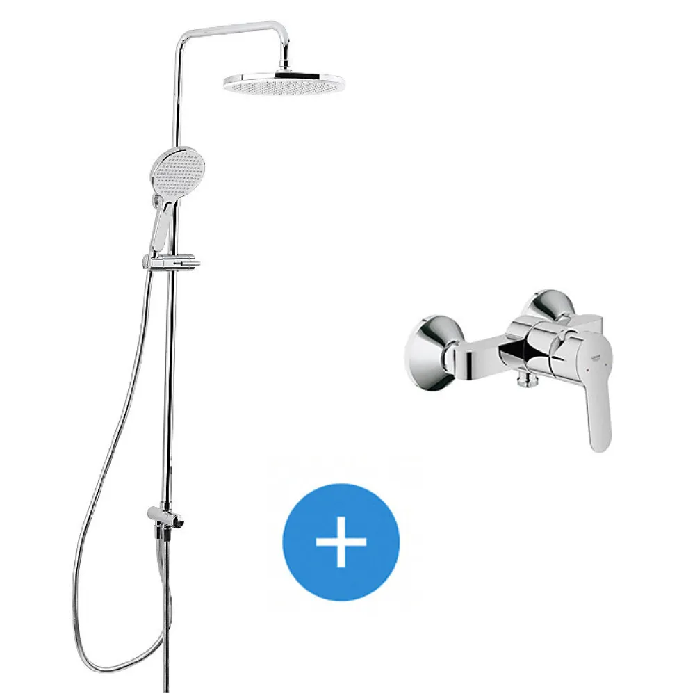 Colonne De Douche Sans Robinetterie|Swiss Aqua Technologies /Grohe Set de douche avec mitigeur + Douchette 3 jets barre avec curseur + Douche de tête XXL 254 mm Chrome