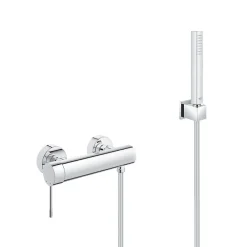 Colonne De Douche Sans Robinetterie|Grohe Set de douche Mitigeur de douche Essence + Douchette Stick 1 jet, support mural, flexible, Chrome (33636001-CUBESTICK)