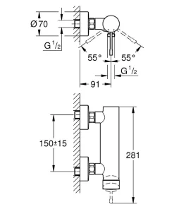 Colonne De Douche Sans Robinetterie|Grohe Set de douche Mitigeur de douche Essence + Douchette Stick 1 jet, support mural, flexible, Chrome (33636001-CUBESTICK)