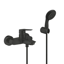 Grohe Set de douche mitigeur Bain/douche 1/2"+ Douchette 2 jets + support mural + Flexible 1750 mm, noir mat