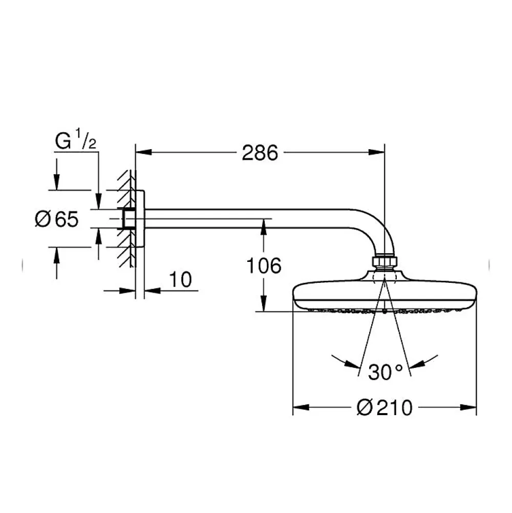 Grohe Tempesta 210 Ensemble douche de tête et bras 286 mm, 1 jet (26412000)