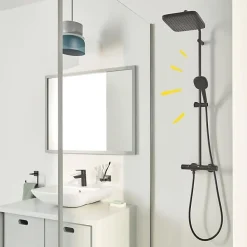 Grohe Vitalio Comfort 250 colonne de douche thermostatique + douche de tête + douchette à main 2 jets, noir mat (G266962431)