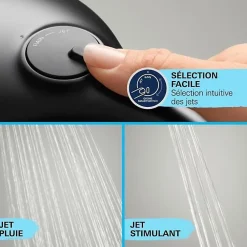 Grohe Vitalio Comfort 250 colonne de douche thermostatique + douche de tête + douchette à main 2 jets, noir mat (G266962431)
