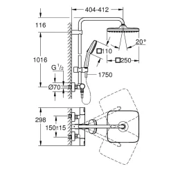 Grohe Vitalio Comfort 250 colonne de douche thermostatique + douche de tête + douchette à main 2 jets, noir mat (G266962431)