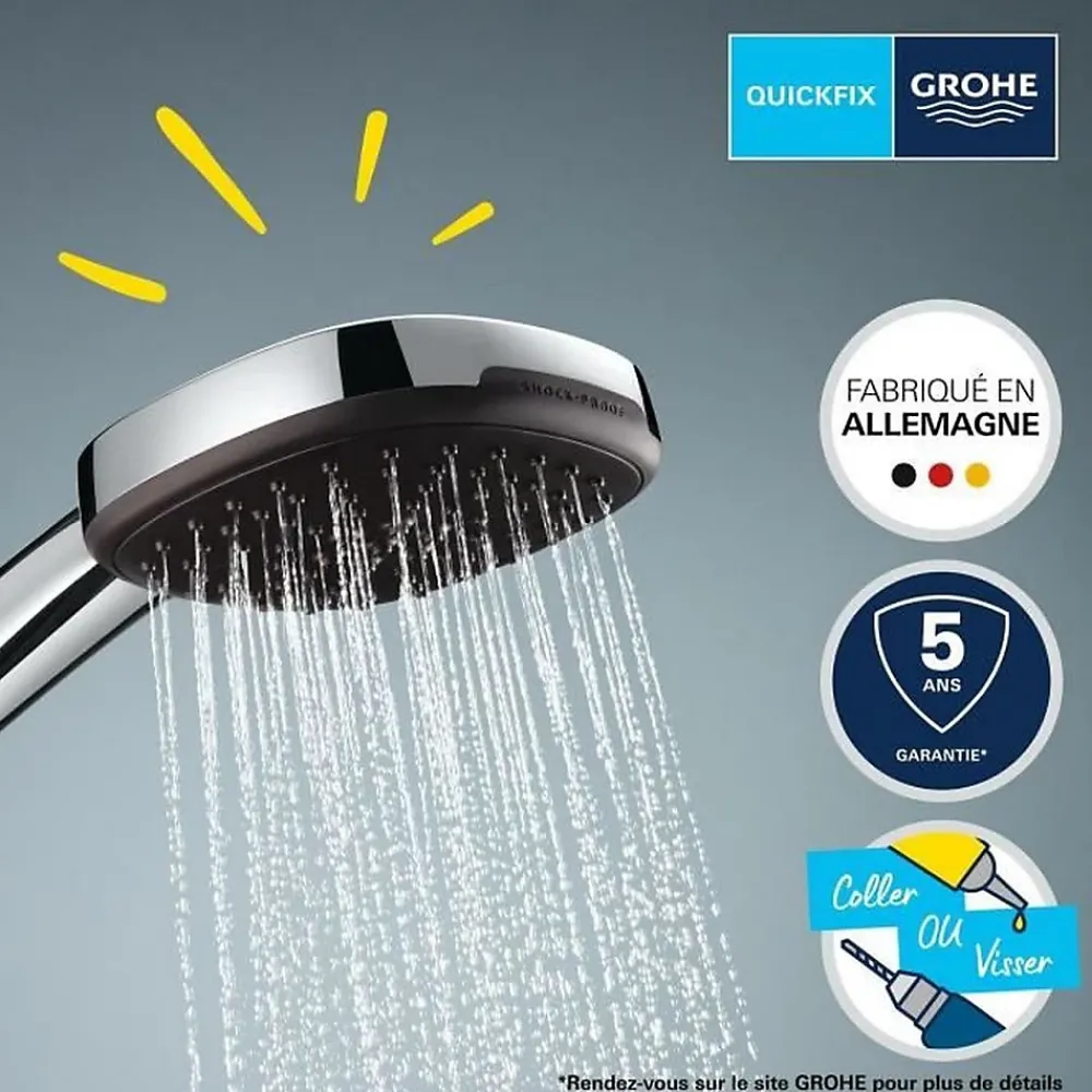 Pommeau De Douche, Flexible Et Barre De Douche|Grohe Vitalio Comfort 110 Set de douche avec support mural + Douchette 2 jets, chrome (G26399001)