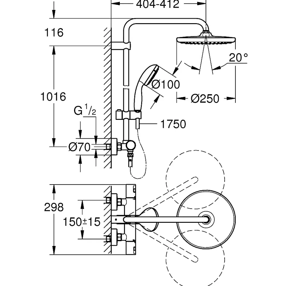 Colonne De Douche Thermostatique|Grohe Vitalio Start System 250 Colonne de douche avec mitigeur thermostatique 26816000