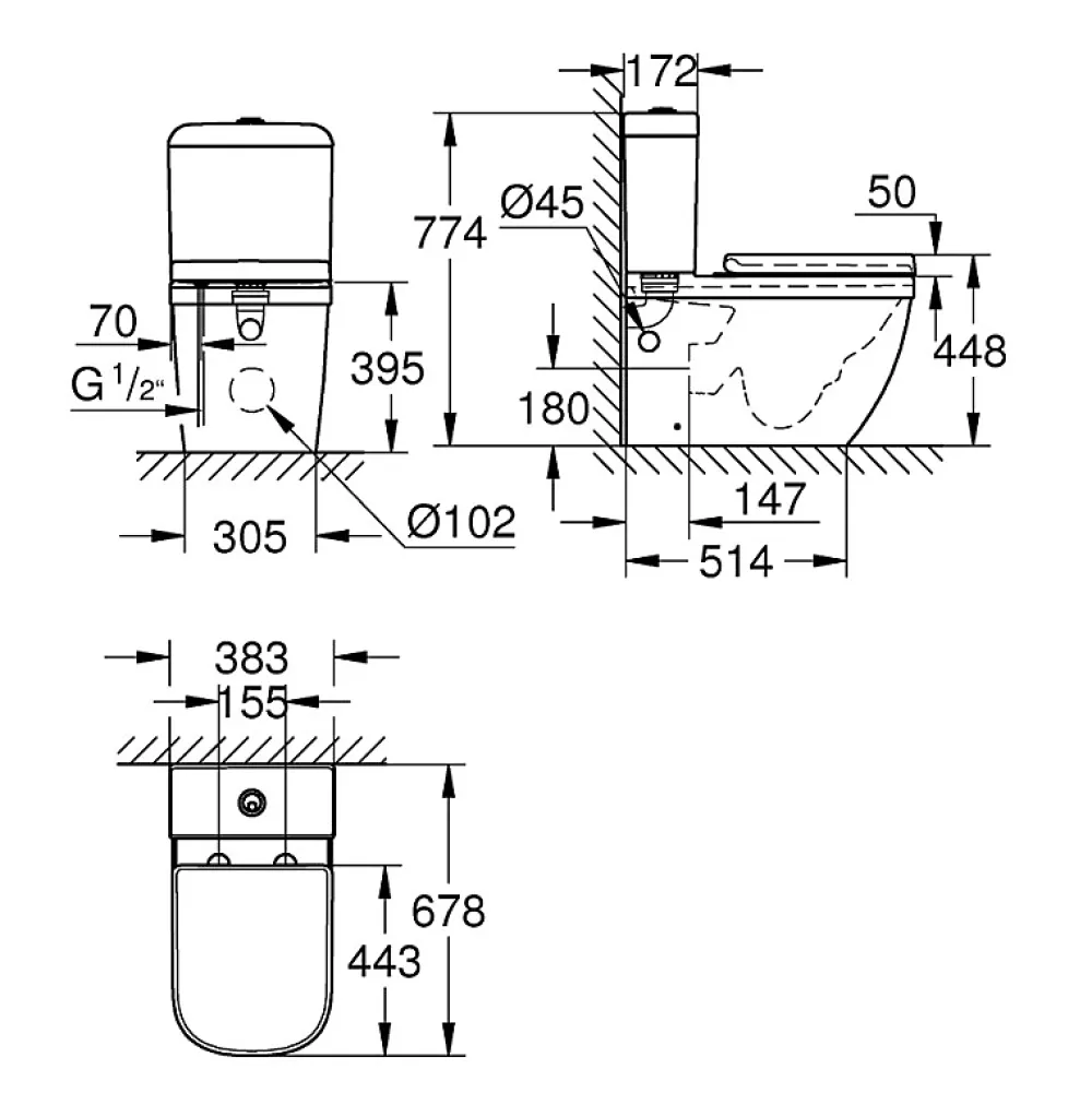 Grohe WC à poser sans bride Euro Ceramic + abattant