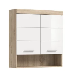 Armoire De Salle De Bains|Chb Collection Hako - Armoire suspendue (L/H/P : 74x79x24 cm) en imitation chêne Sonoma clair et blanc brillant embouti