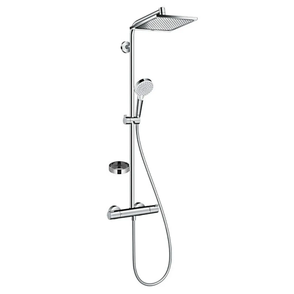 Colonne De Douche Hydromassante|Hansgrohe Colonne de douche avec mitigeur thermostatique + Douche de tête Crometta E 240 + Douchette 2 jets + Porte savon