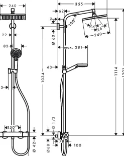 Colonne De Douche Hydromassante|Hansgrohe Colonne de douche avec mitigeur thermostatique + Douche de tête Crometta E 240 + Douchette 2 jets + Porte savon