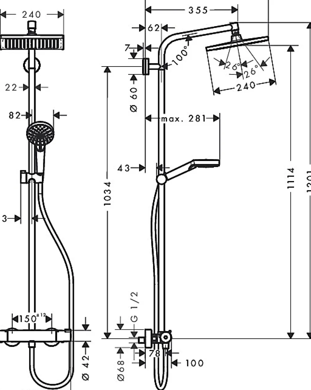 Colonne De Douche Hydromassante|Hansgrohe Colonne de douche avec mitigeur thermostatique + Douche de tête Crometta E 240 + Douchette 2 jets + Porte savon