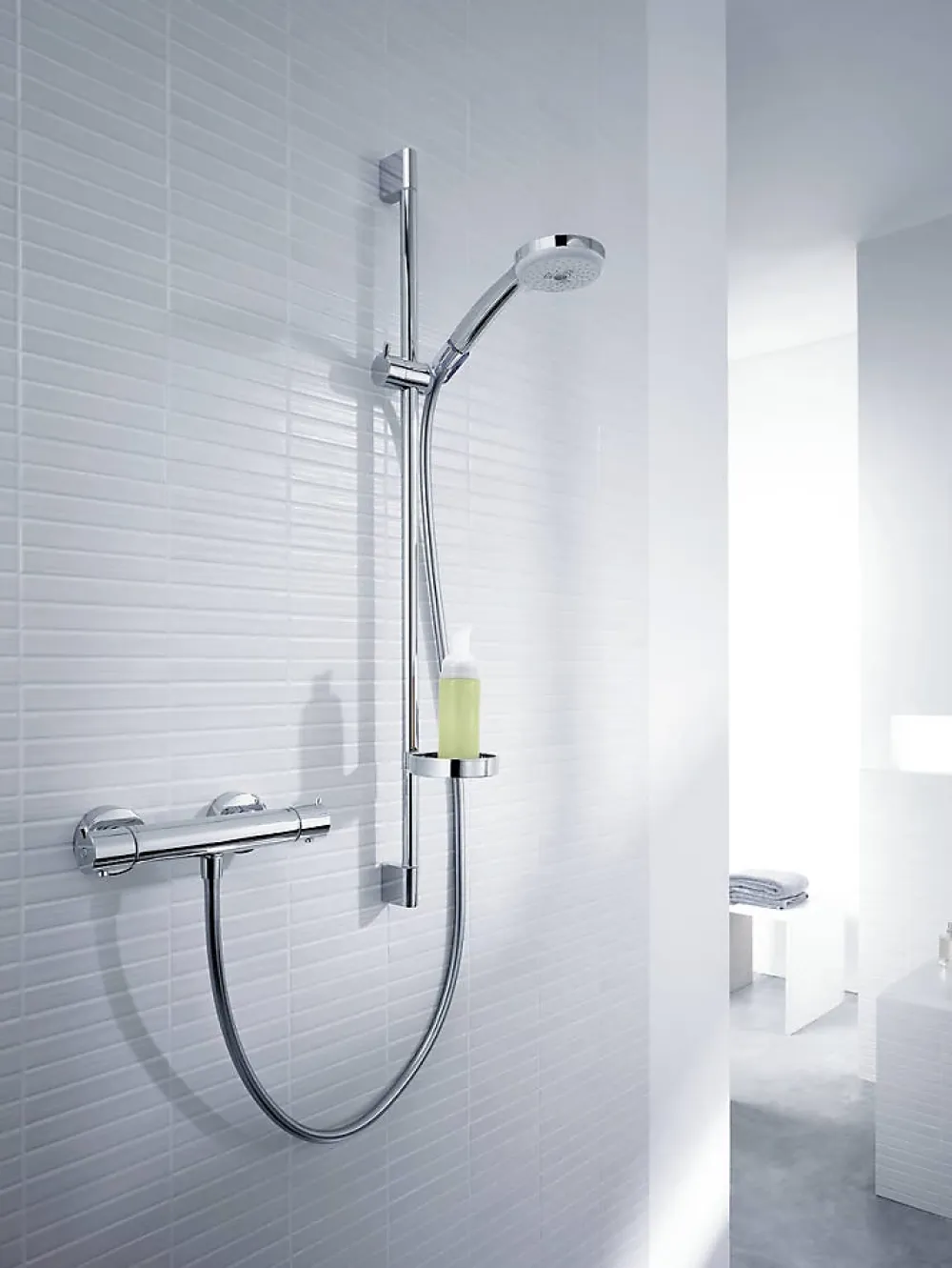 Colonne De Douche Thermostatique|Hansgrohe Croma 100 Set de douche complet Mitigeur Thermostatique + Douchette 3 jets, Chrome (27085000)