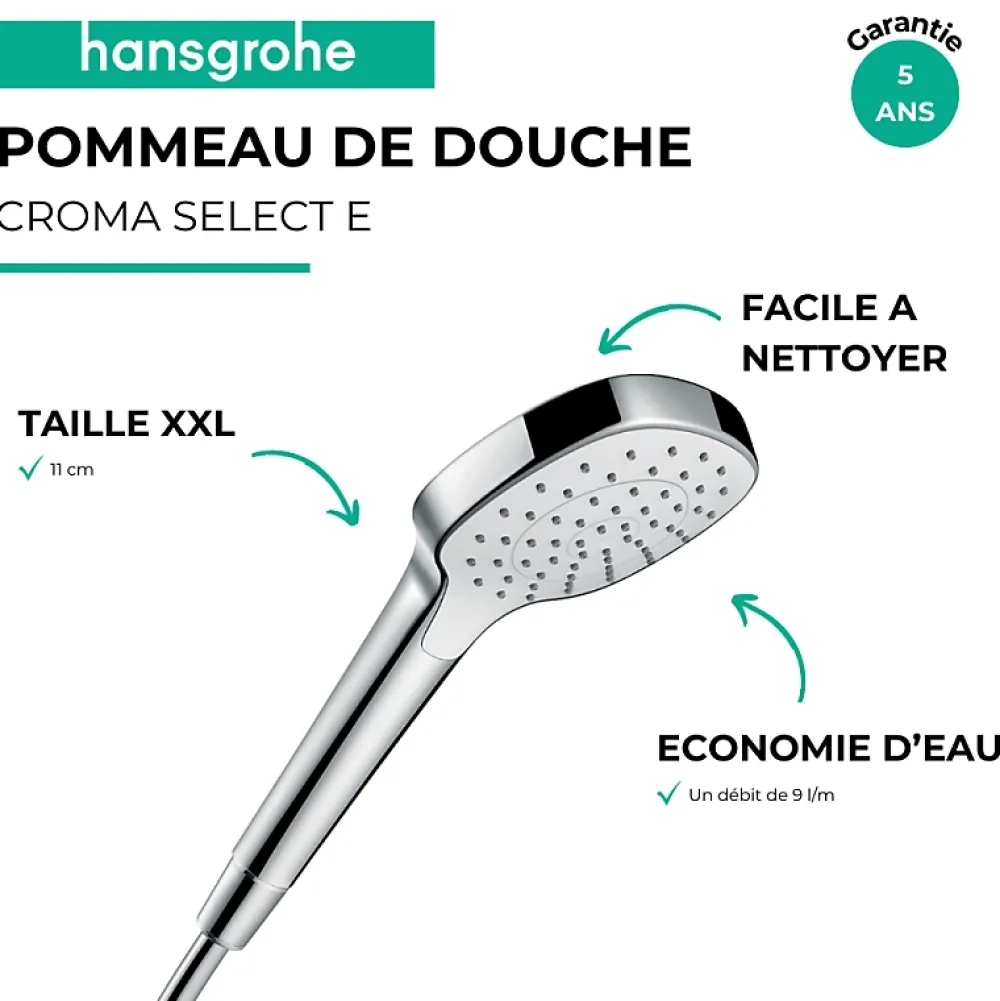 Hansgrohe Croma Select E - Pommeau de Douche 1 jet EcoSmart 9l/min110 (26815400)