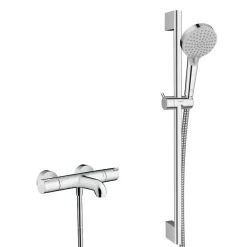 Hansgrohe Ecostat Set Mitigeur thermostatique Bain/douche + Barre de douche Unica + Douchette 2 jets, Chrome