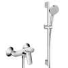 Hansgrohe Ensemble de douche Logis Mitigeur mural + Douchette 2 jets avec Barre 65cm + Flexible, Chrome (71600000-Vernis)