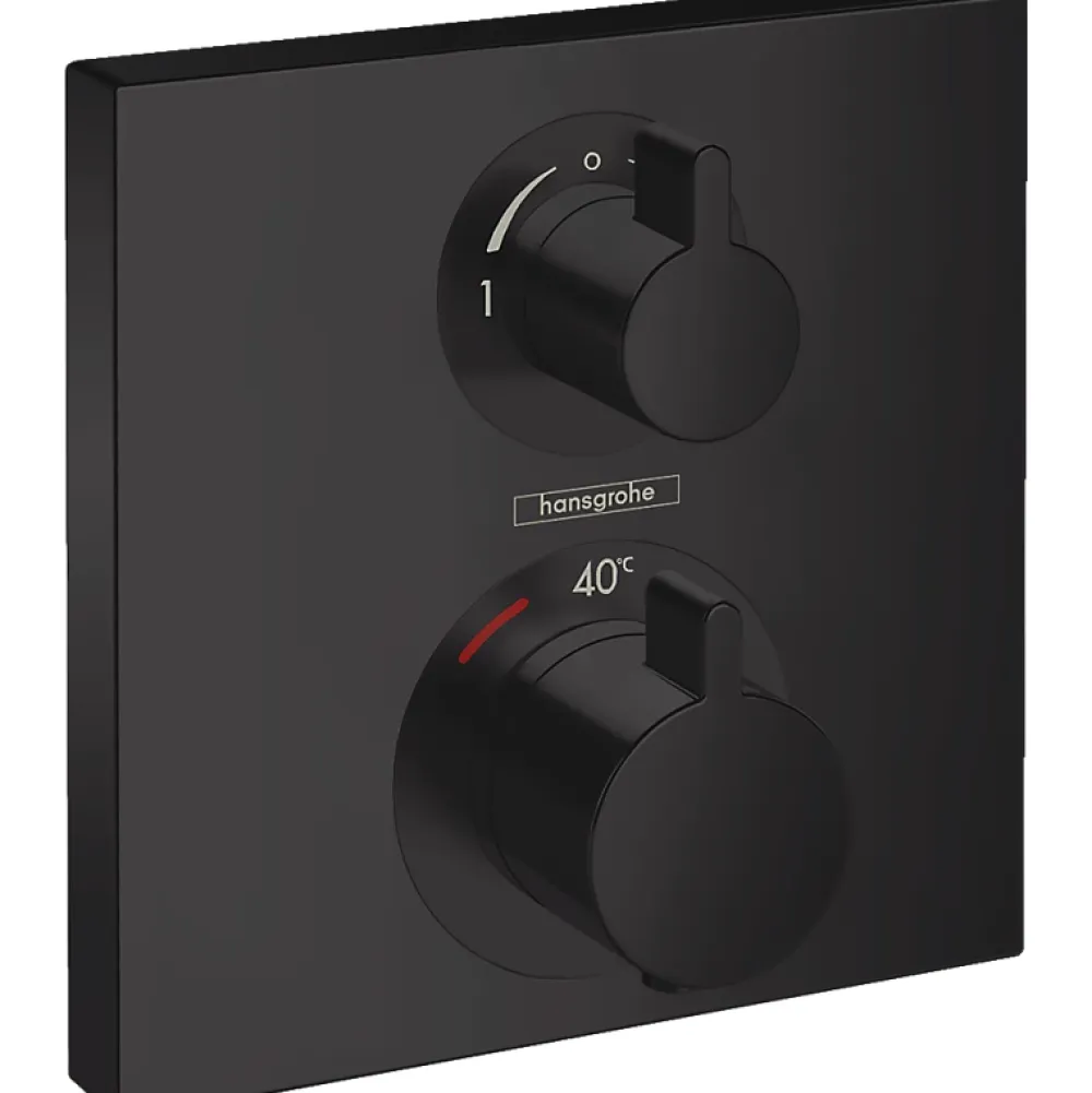 Robinet De Douche|Hansgrohe Façade pour mitigeur thermostatique encastré Ecostat Square avec robinet d'arrêt et inverseur noir mat