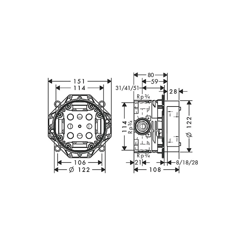 Robinet De Douche|Hansgrohe Facade pour mitigeur thermostatique encastré ShowerSelect S avec 2 fonctions noir mat avec Corps encastré
