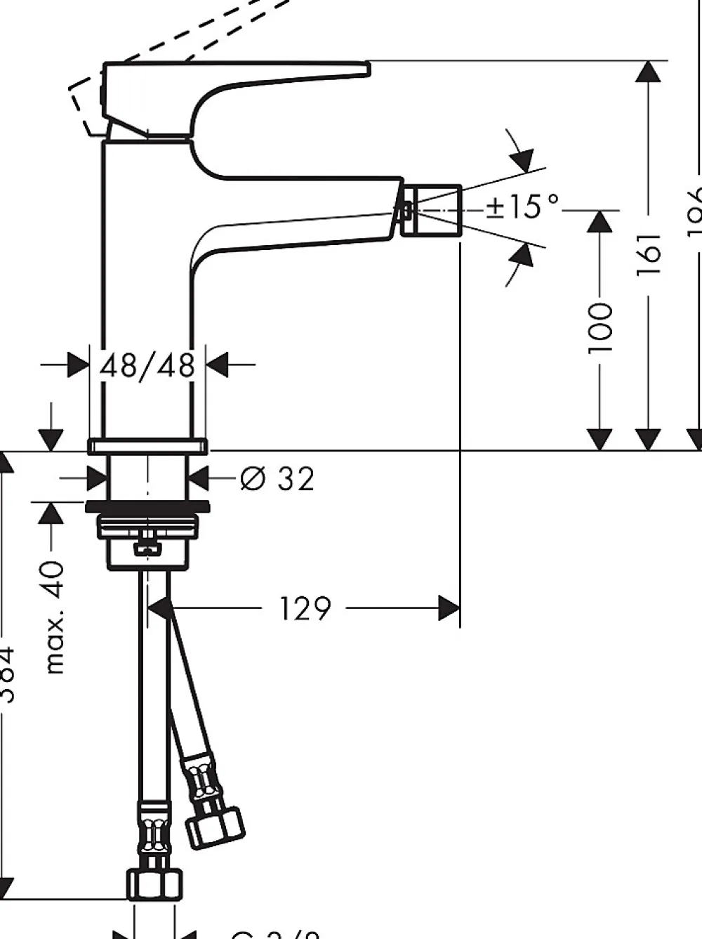 Robinet De Bidet|Hansgrohe Metropol Mitigeur bidet poignée manette, bonde Push-Open, Noir mat (32520670)