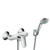Colonne De Douche Sans Robinetterie|Hansgrohe Set de douche Mitigeur Logis + Douchette à main 1 jet + Flexible + Support mural, Chrome (71600000-PORTER)