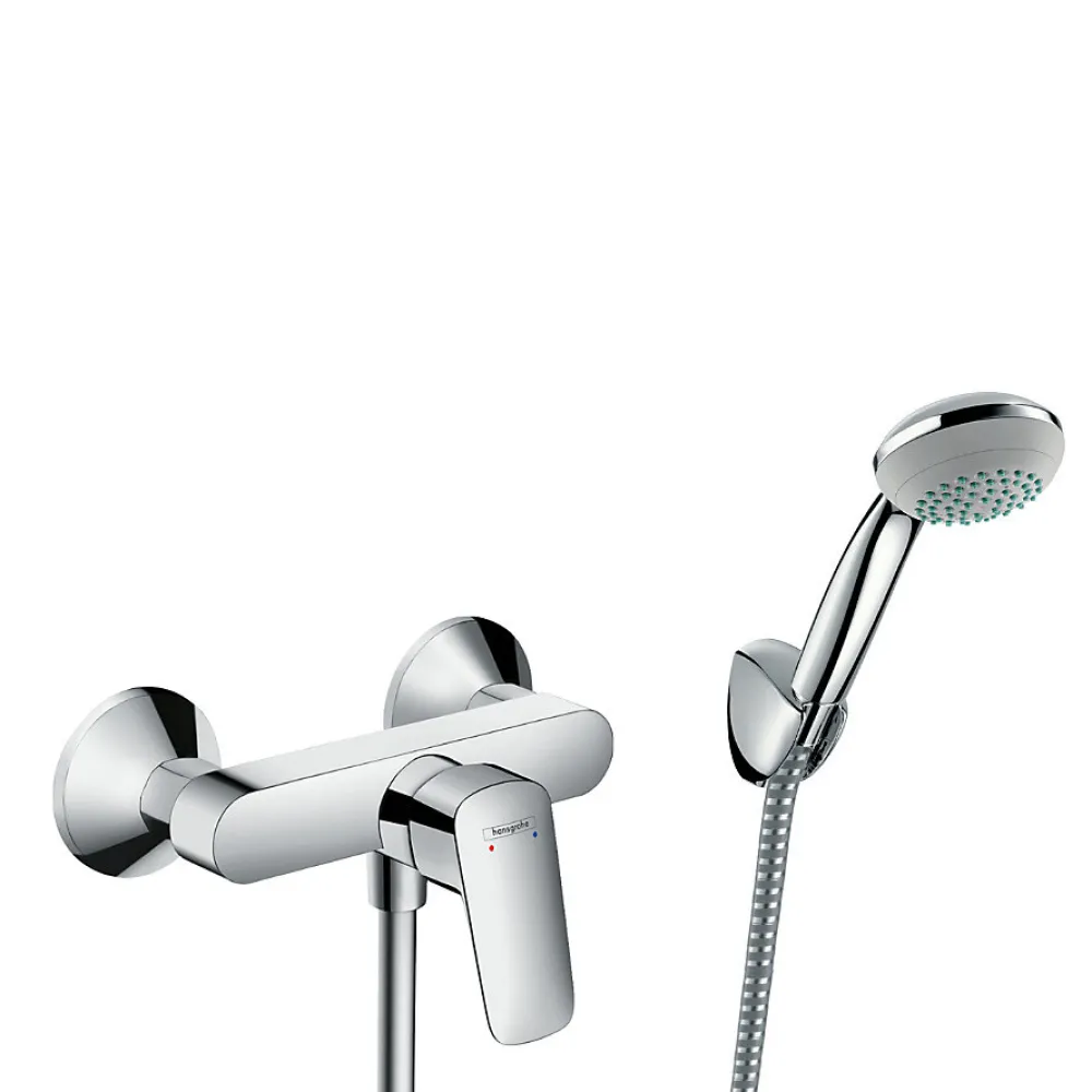 Colonne De Douche Sans Robinetterie|Hansgrohe Set de douche Mitigeur Logis + Douchette à main 1 jet + Flexible + Support mural, Chrome (71600000-PORTER)