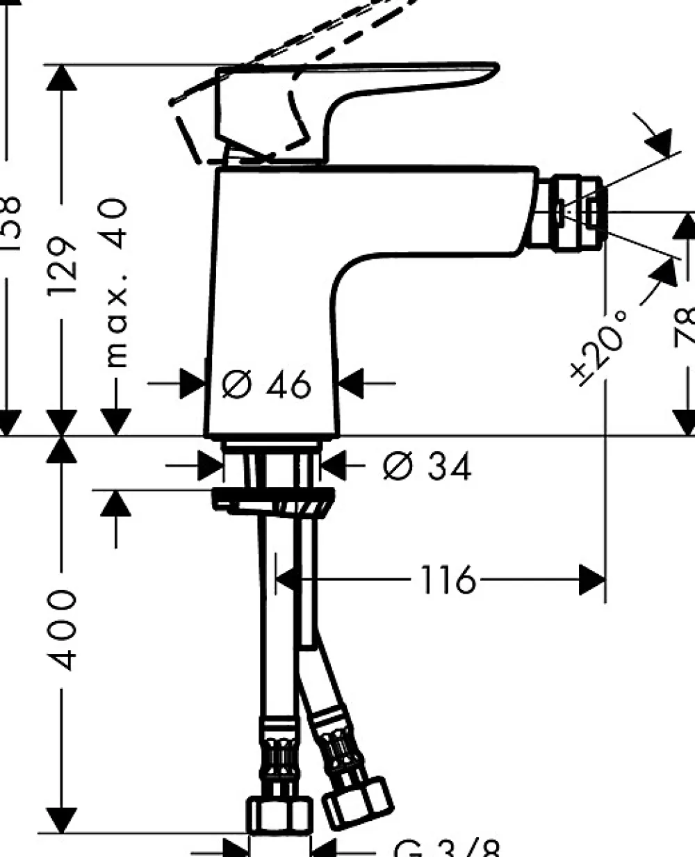 Robinet De Bidet|Hansgrohe Talis E - Mitigeur bidet avec des pop-ouverte poussée, chrome (71721000)
