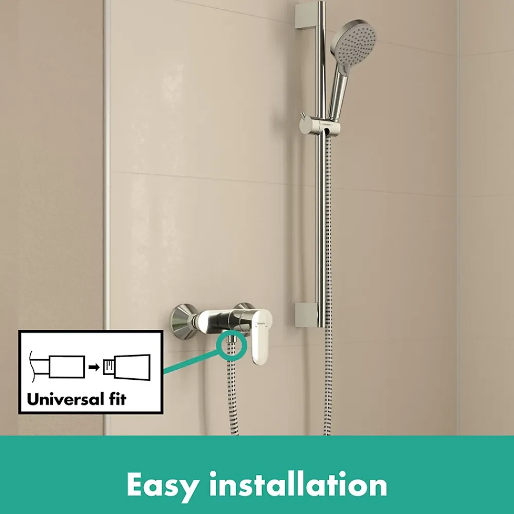 Colonne De Douche Sans Robinetterie|Hansgrohe Vernis Blend Set de douche mitigeur + Douchette à main 2 jets + Barre 65cm, Chrome (71640000-Vernis)