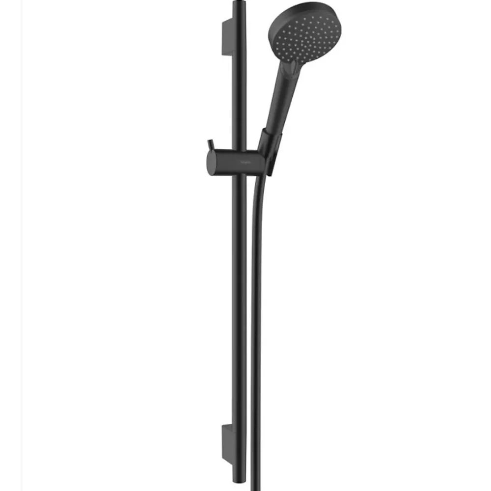 Hansgrohe Vernis Blend Set de douche avec mitigeur + Douchette à main 2 jets + Barre de douche 65 cm, Noir mat (71640670-Vernis)