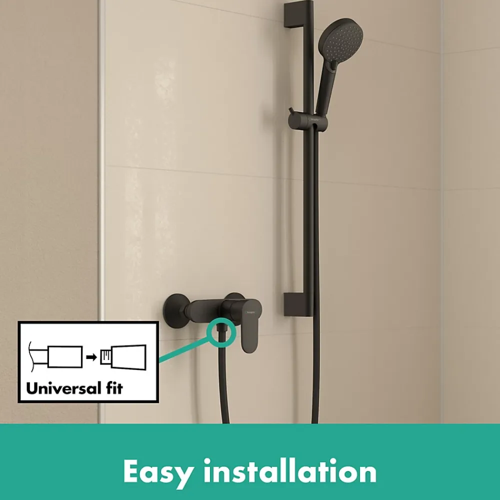 Hansgrohe Vernis Blend Set de douche avec mitigeur + Douchette à main 2 jets + Barre de douche 65 cm, Noir mat (71640670-Vernis)
