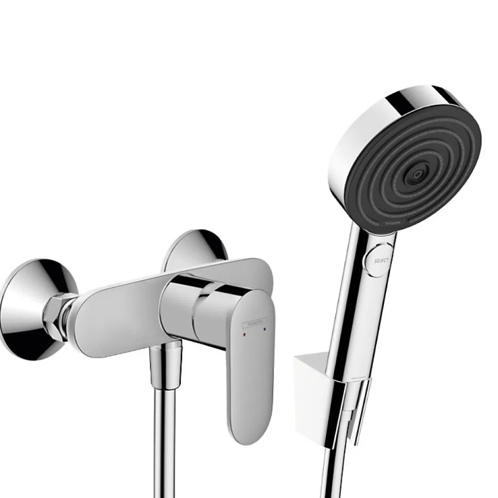 Colonne De Douche Sans Robinetterie|Hansgrohe Vernis Blend Set Mitigeur de douche + Douchette à main XXL 105mm 3 jets + Flexible de douche 125cm, support mural