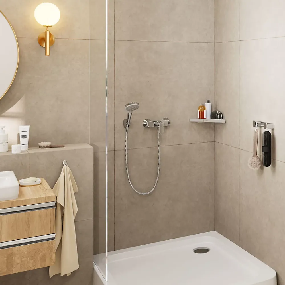 Hansgrohe Vernis Blend Set de douche avec support mural, Douchette 100 Vario 2 jets EcoSmart, Flexible 160cm, Chrome (26278000)