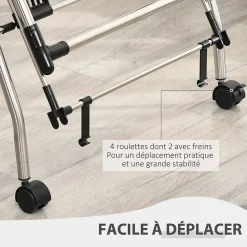Etendoir À Linge|Homcom Séchoir à linge étendoir à vêtements pliable réglable avec barre de penderie et roulettes acier inox. PP noir