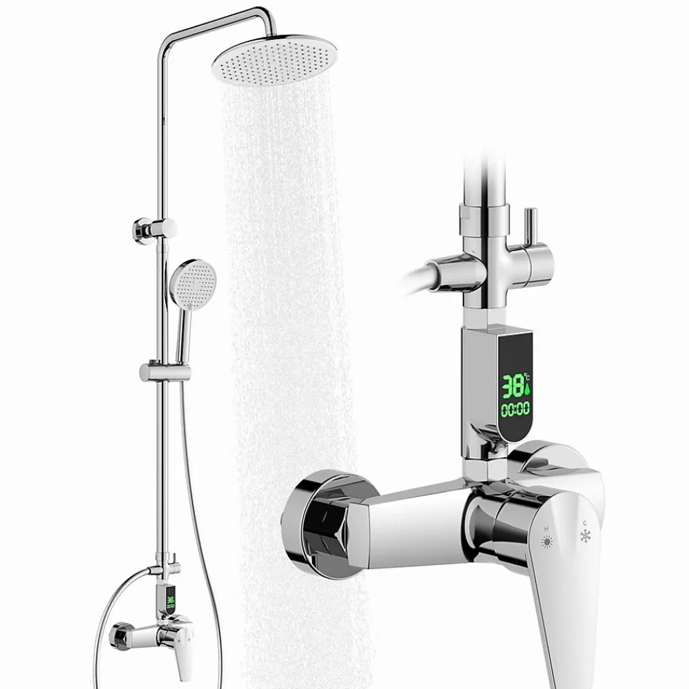 Homelody Colonne de Douche avec Affichage LED Température Mitigeur Mécanique, Douchette 3 Jets, Hauteur Réglable