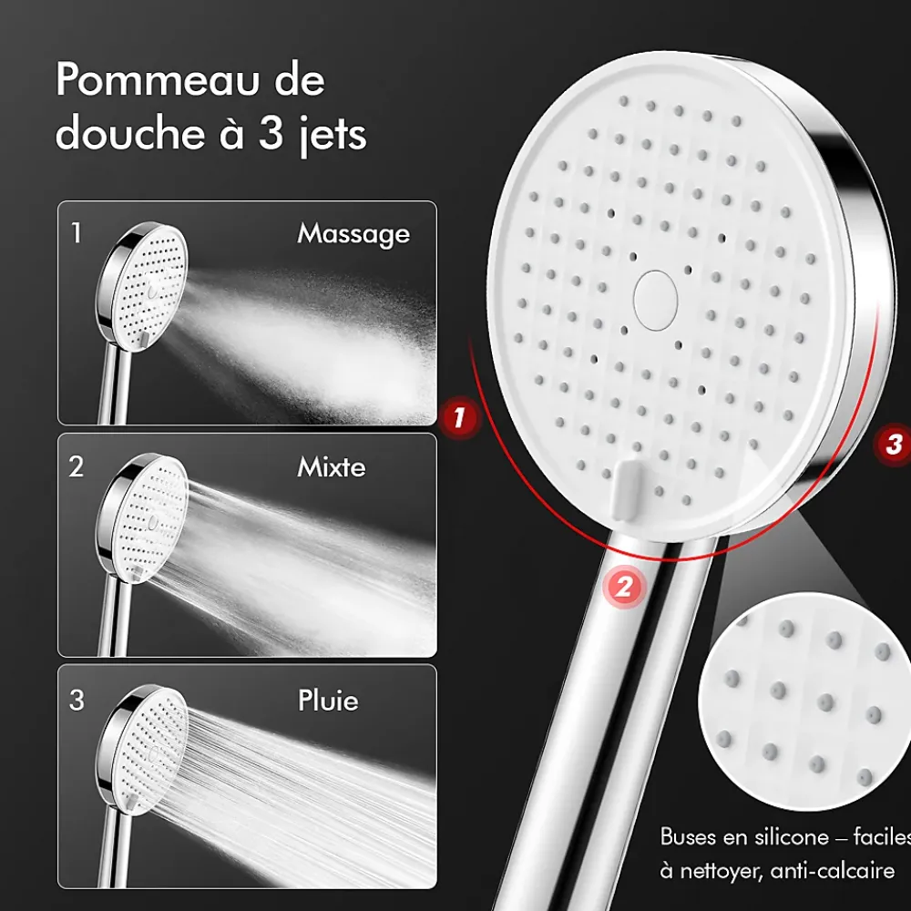 Homelody Colonne de Douche avec Affichage LED Température Mitigeur Mécanique, Douchette 3 Jets, Hauteur Réglable
