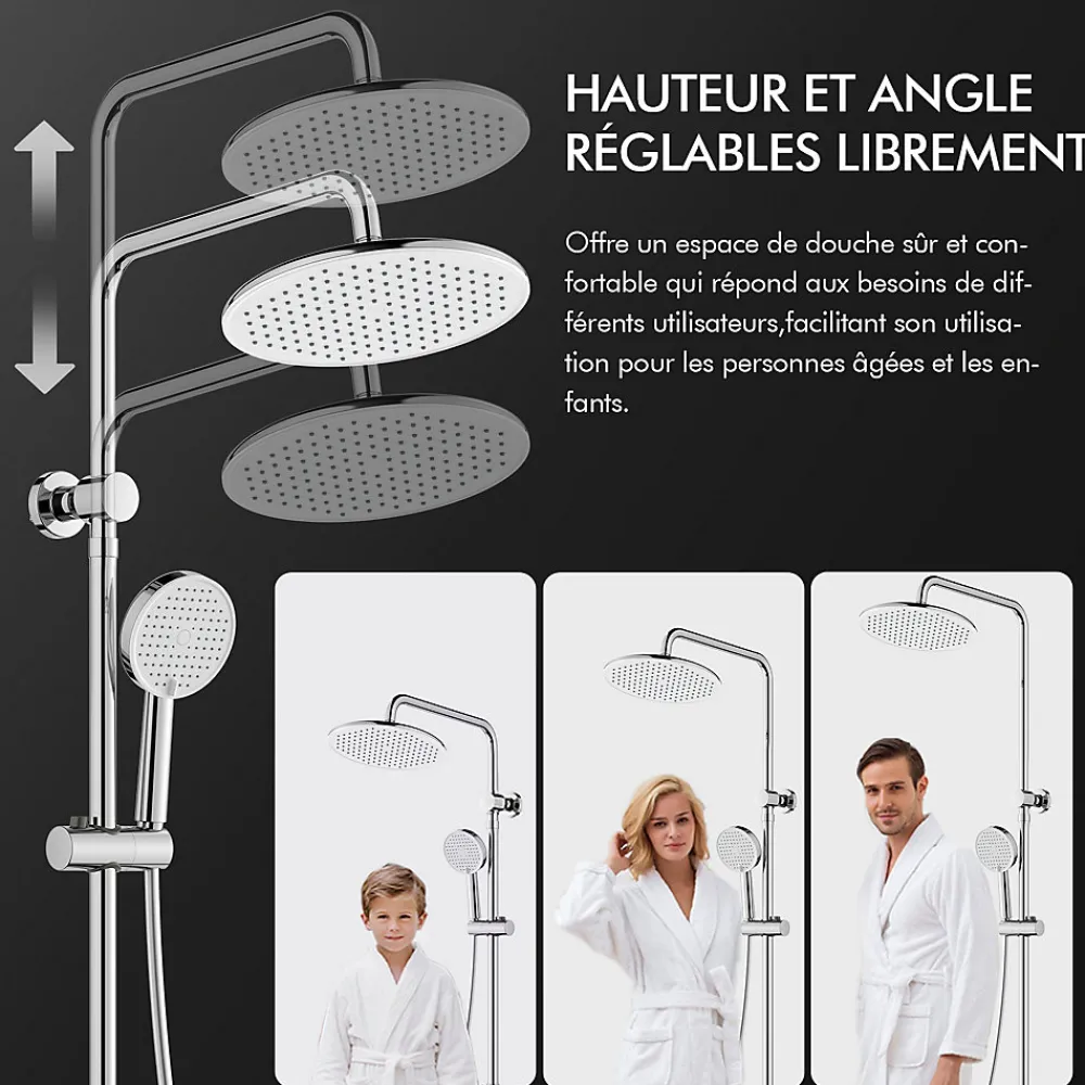 Homelody Colonne de Douche avec Affichage LED Température Mitigeur Mécanique, Douchette 3 Jets, Hauteur Réglable