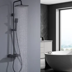 Colonne De Douche Thermostatique|Homelody Colonne de Douche Thermostatique Noir, Ensemble de Douche Thermostat avec Douchette, Hauteur Réglable