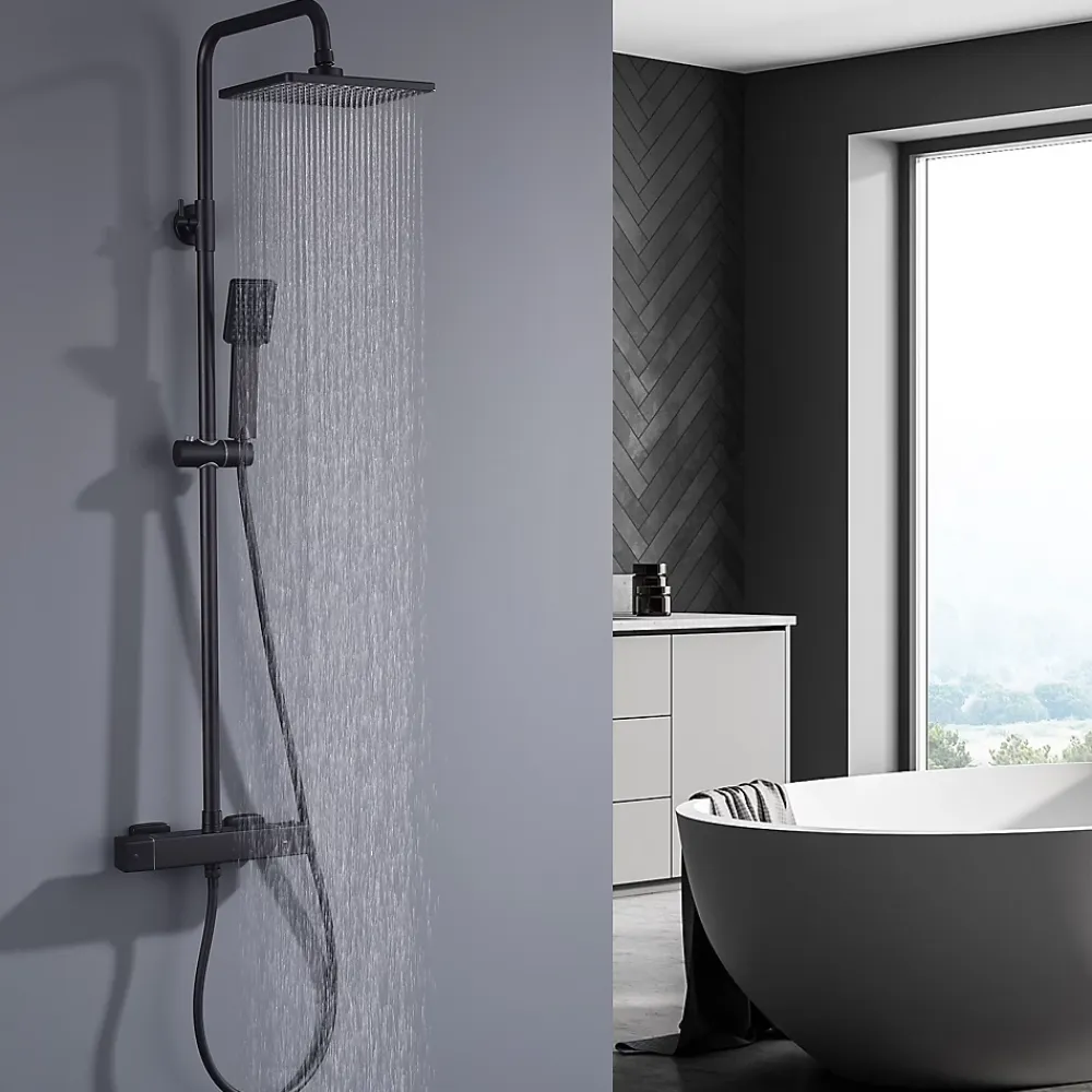 Colonne De Douche Thermostatique|Homelody Colonne de Douche Thermostatique Noir, Ensemble de Douche Thermostat avec Douchette, Hauteur Réglable