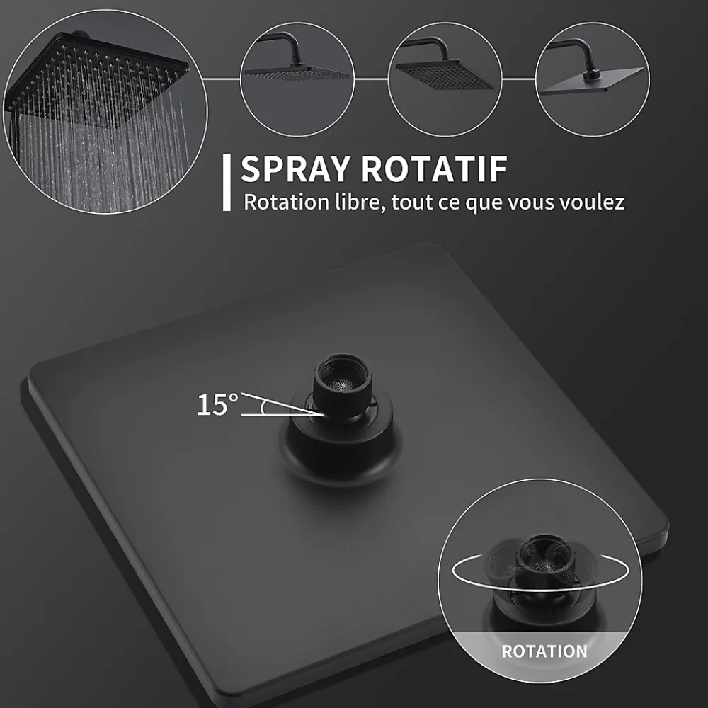 Colonne De Douche Thermostatique|Homelody Colonne de Douche Thermostatique Noir, Ensemble de Douche Thermostat avec Douchette, Hauteur Réglable